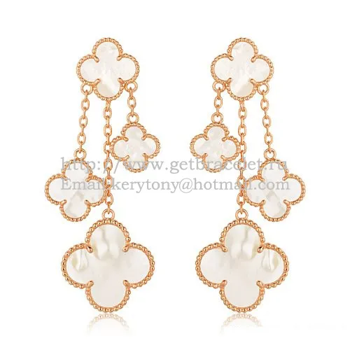 Van Cleef & Arpels Magic Alhambra 4 Motifs Earrings Pink Gold With White Mother Of Pearl