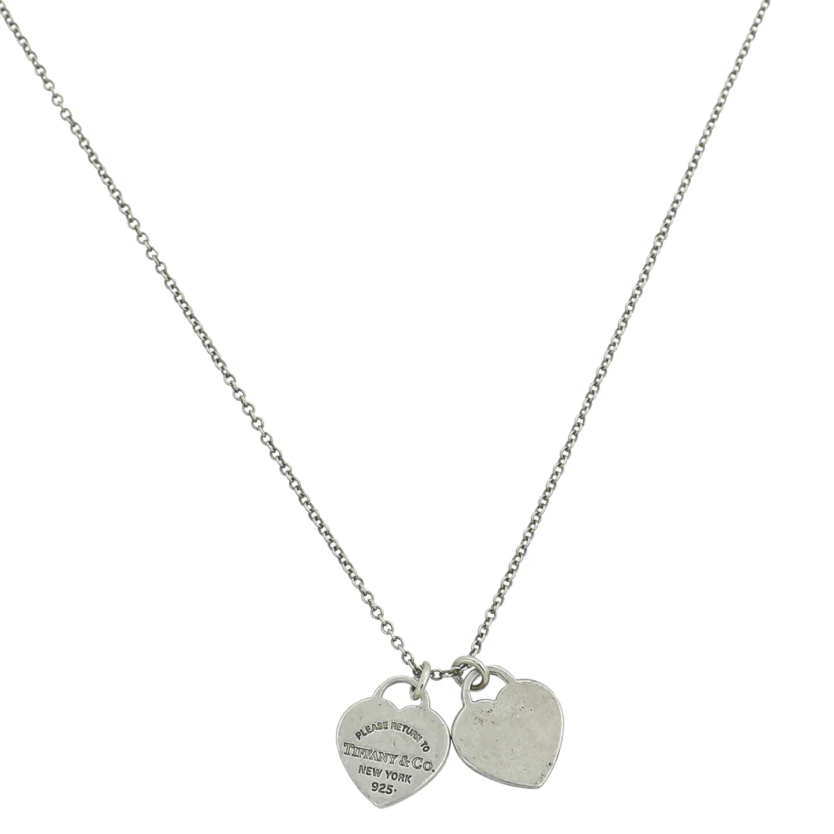 Tiffany & Co Sterling Silver Double Mini Heart Tag Necklace