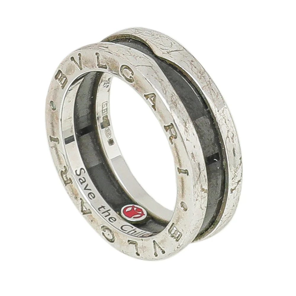 Bvlgari Silver Black Ceramic Save The Children Ring 54