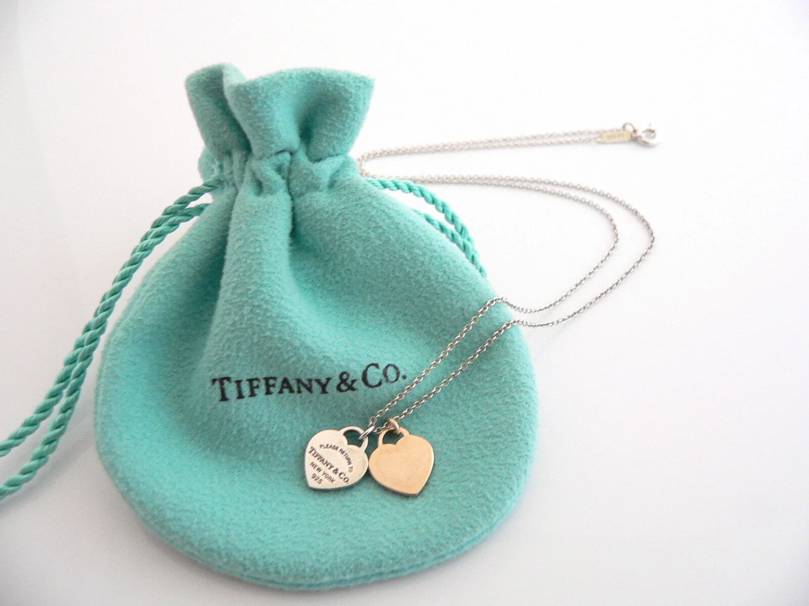 Tiffany & Co Silver 18K Rose Gold Return Two Hearts Necklace Pendant Love Gift