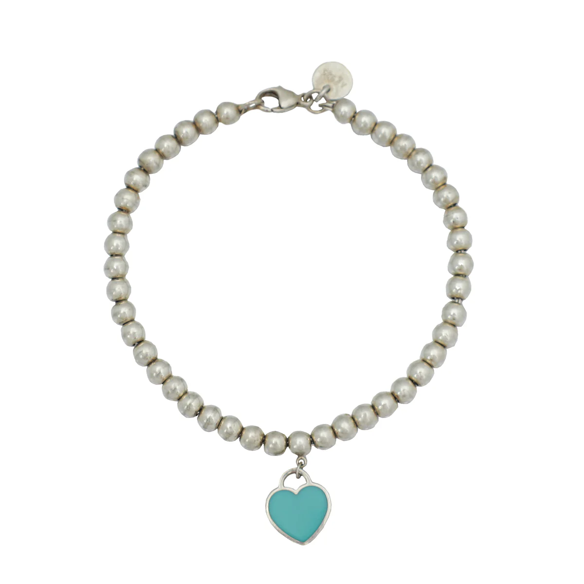 Tiffany & Co Silver Mini Heart Tag 1 Diamond Bead Bracelet