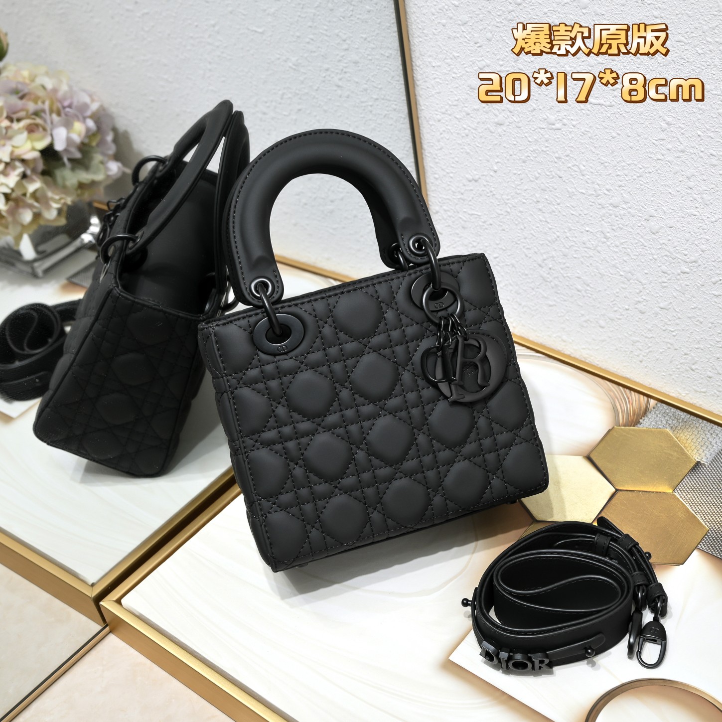 Small Lady Dior My ABCDior Bag Black Matte 2022 LM061 20cm