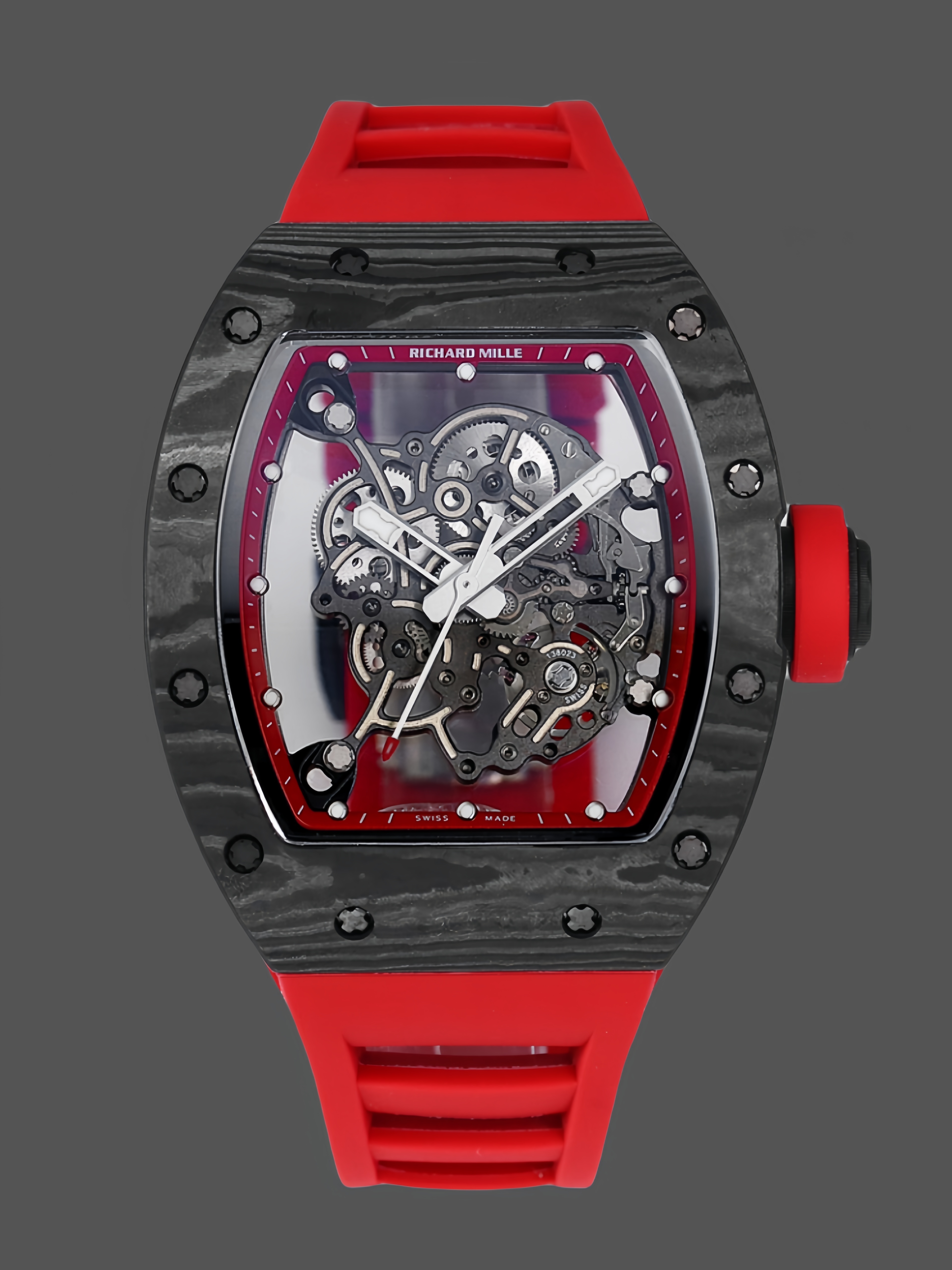 Richard Miller RM 055 NTPT Carbon Fiber Red Rubber Strap