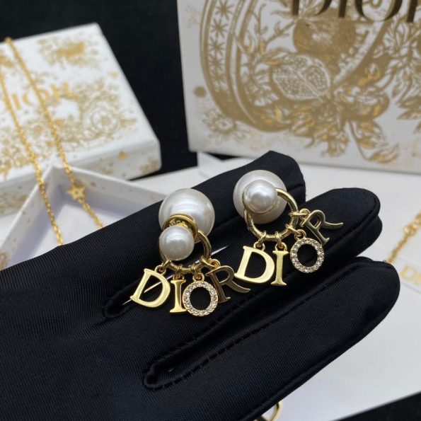 Pearl Stud Earrings with Monogrammed Pendant