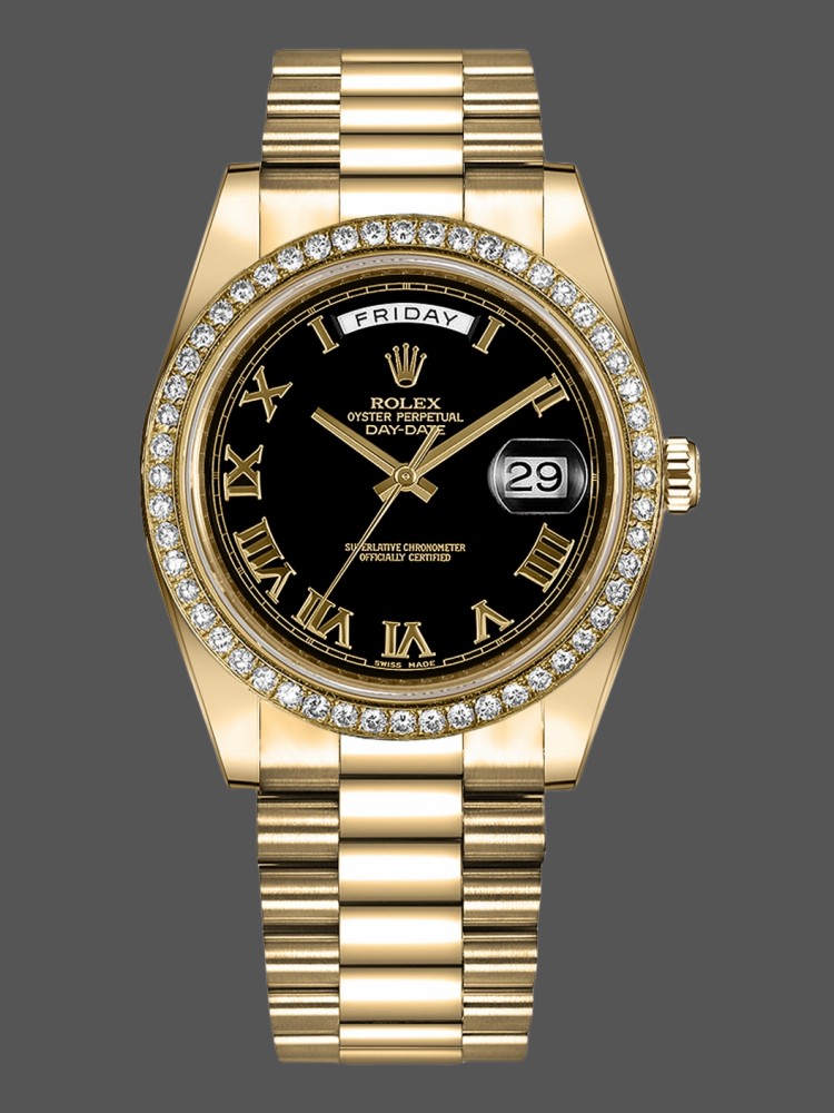 Rolex Day-Date 218348 Black Roman Dial 41MM Mens Replica Watch
