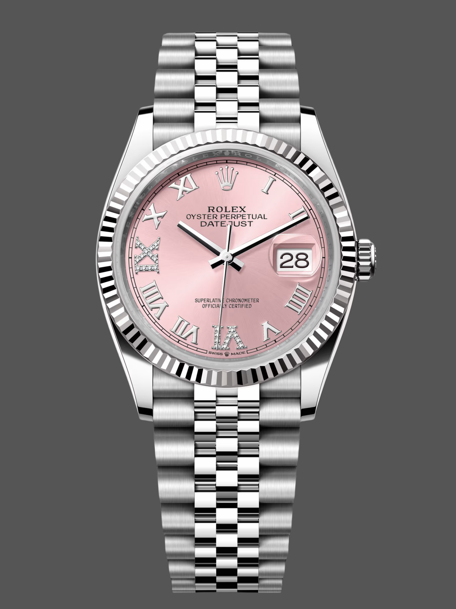 Rolex Datejust 126234 Fluted Bezel Pink Roman Dial 36MM Unisex Replica Watch