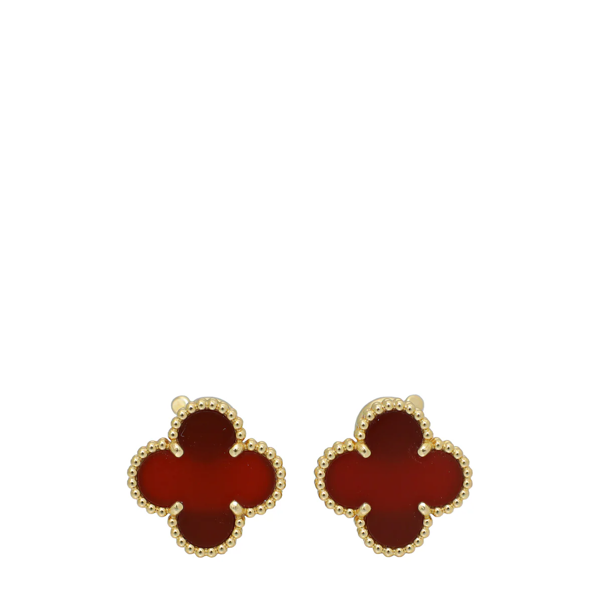 Van Cleef & Arpels 18K Yellow Gold Carnelian Vintage Alhambra Earrings