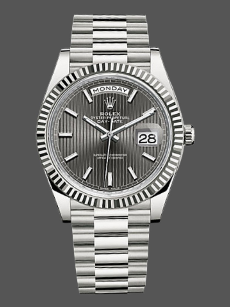 Rolex Day-Date 228239 Dark Rhodium Grey Dial Fluted Bezel 40mm Mens Replica Watch