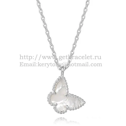 Van Cleef Arpels Lucky Alhambra Butterfly Necklace White Gold With White Mother Of Pearl