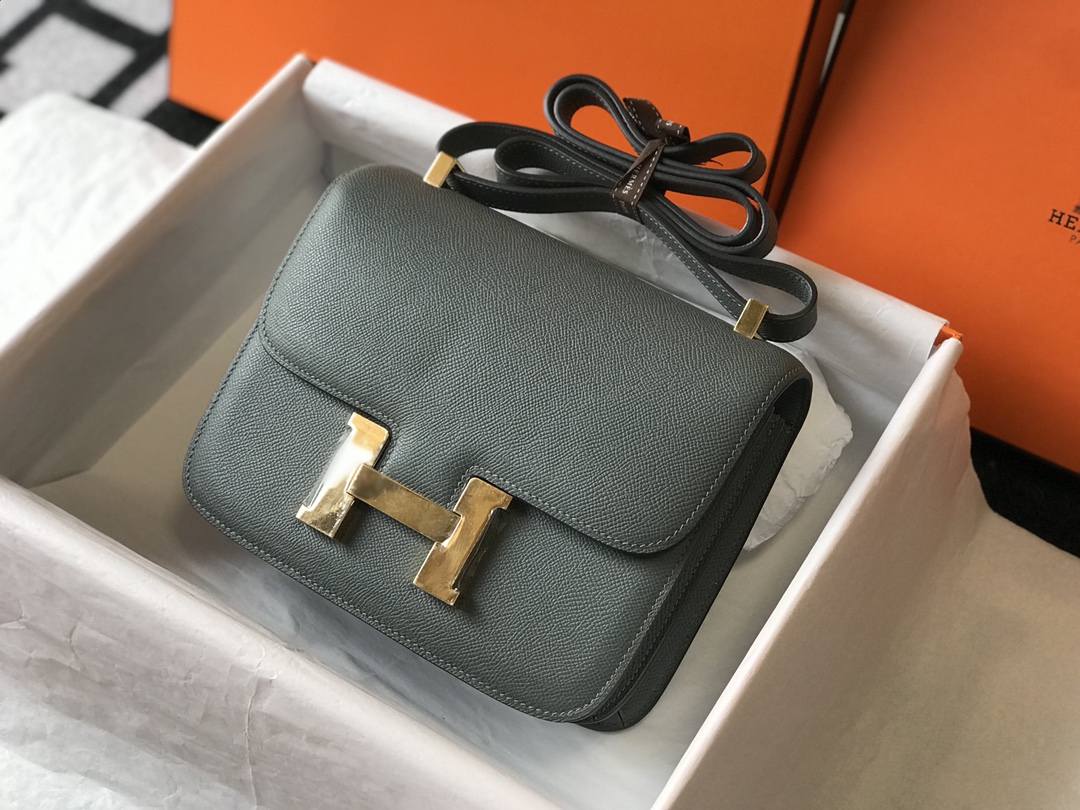 Replica Hermes Constance Bag Epsom Leather Almond Green Wiht Gold 18cm and 23cm