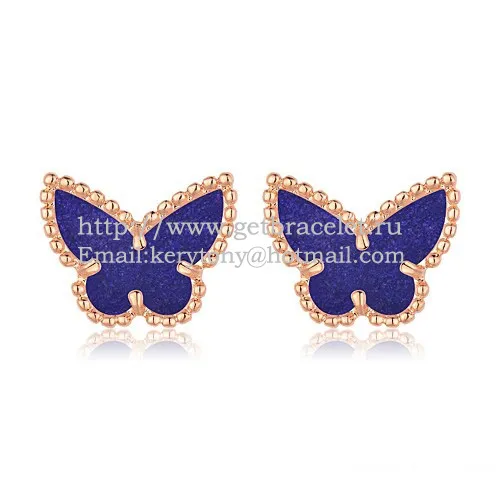 Van Cleef & Arpels Sweet Alhambra Butterfly Earrings Pink Gold With Lapis Stone Mother Of Pearl