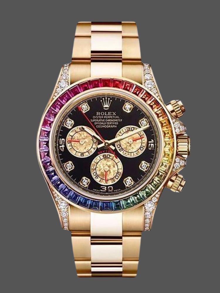 Rolex Daytona 116598 Yellow Gold Black Diamond Dial 40MM Mens Replica Watch