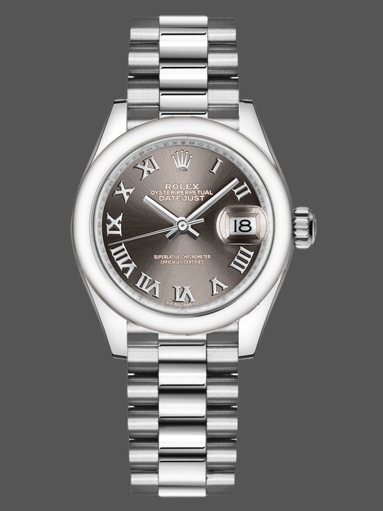 Rolex Datejust 279166 Dark Grey Roman Numeral Dial Domed Bezel 28mm Lady Replica Watch