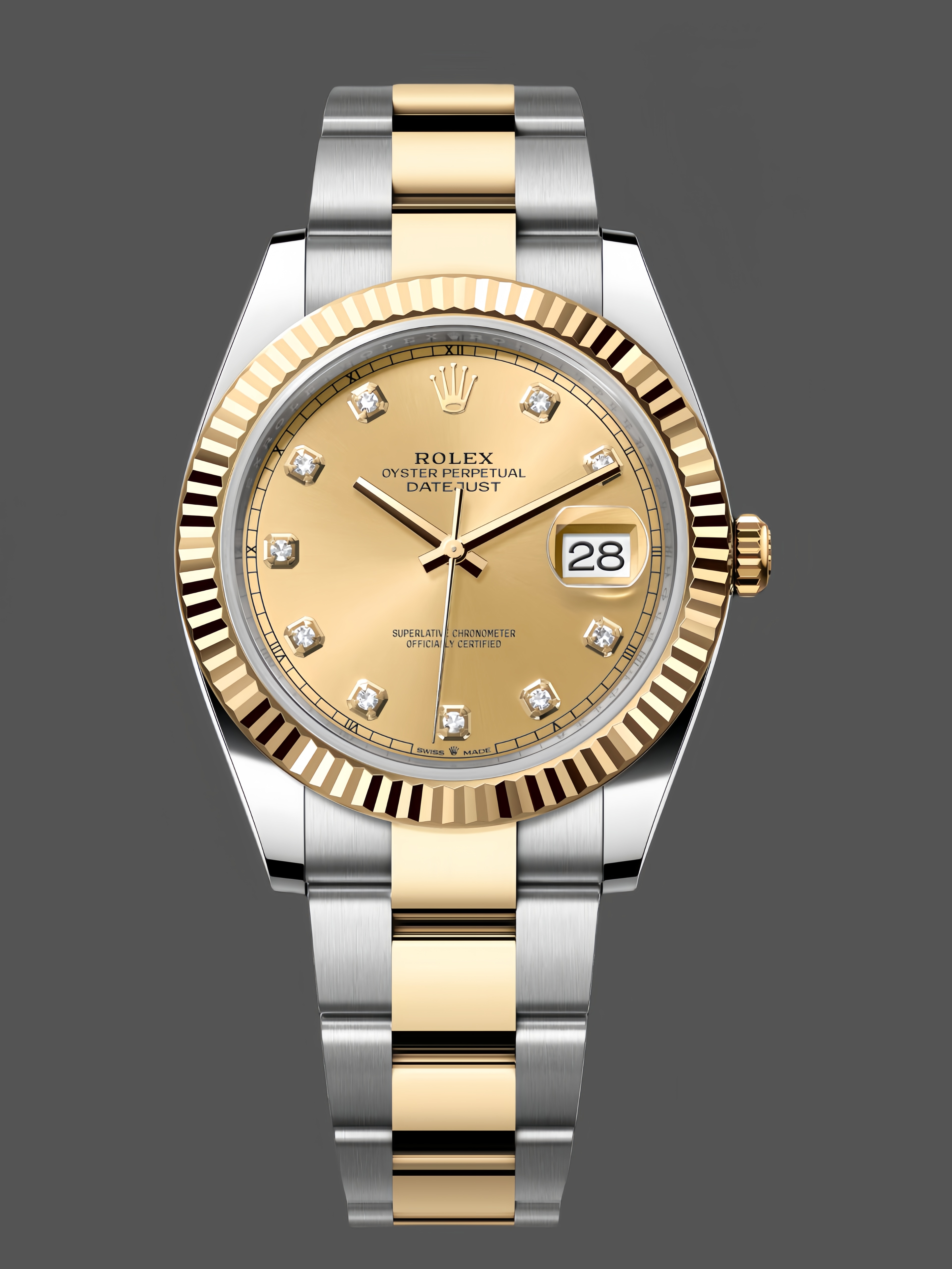 Rolex Datejust 126333 0011 Champagne Diamond Oyster 41mm Two Tone Steel