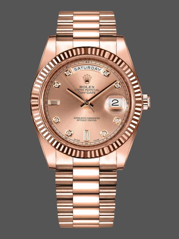 Rolex Day-Date 218235 Champagne Diamonds Dial Rose Gold 41MM Mens Replica Watch