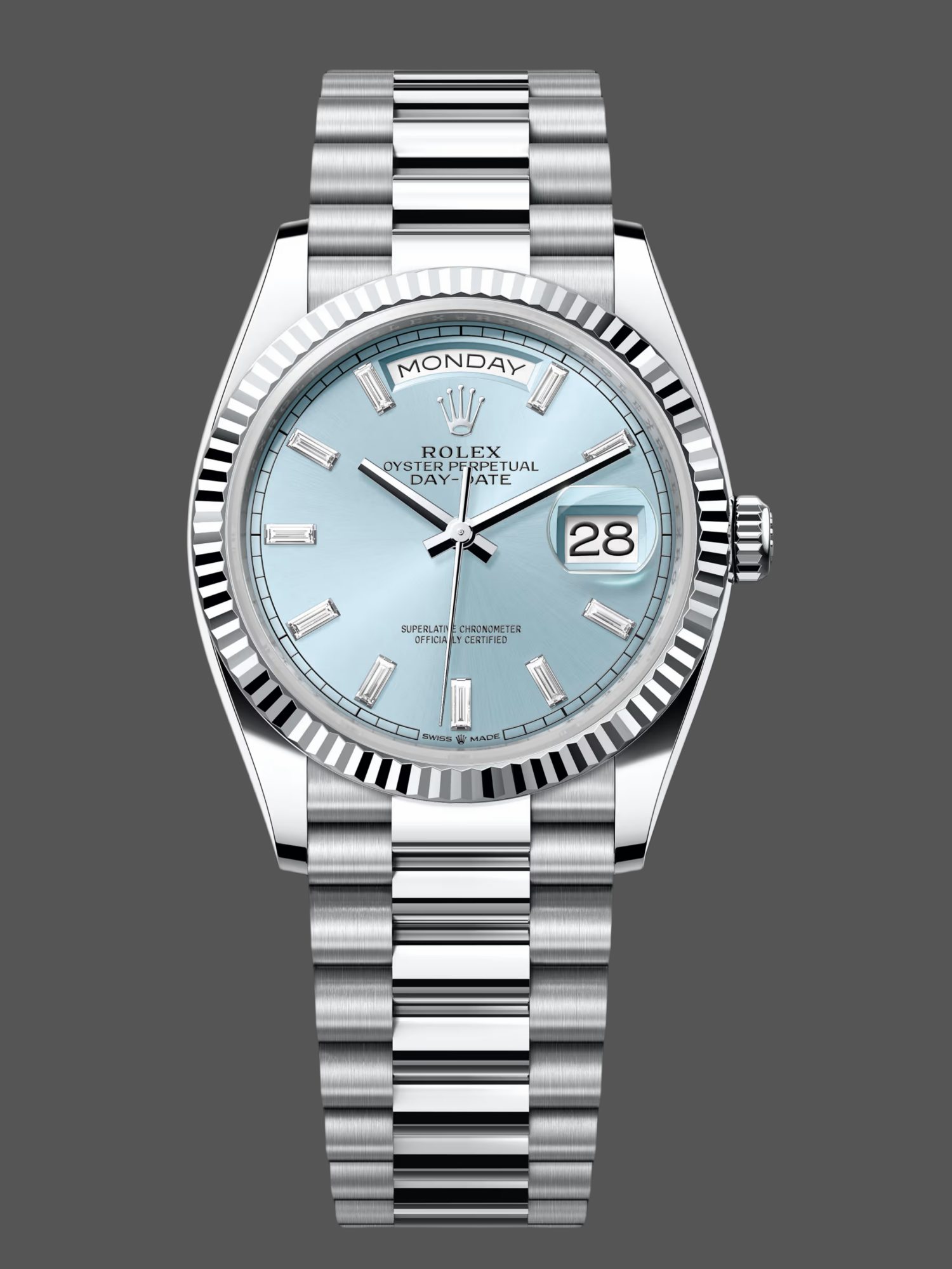 Rolex Day Date 36 Fluted Bezel Platinum Bracelet 128236 0009