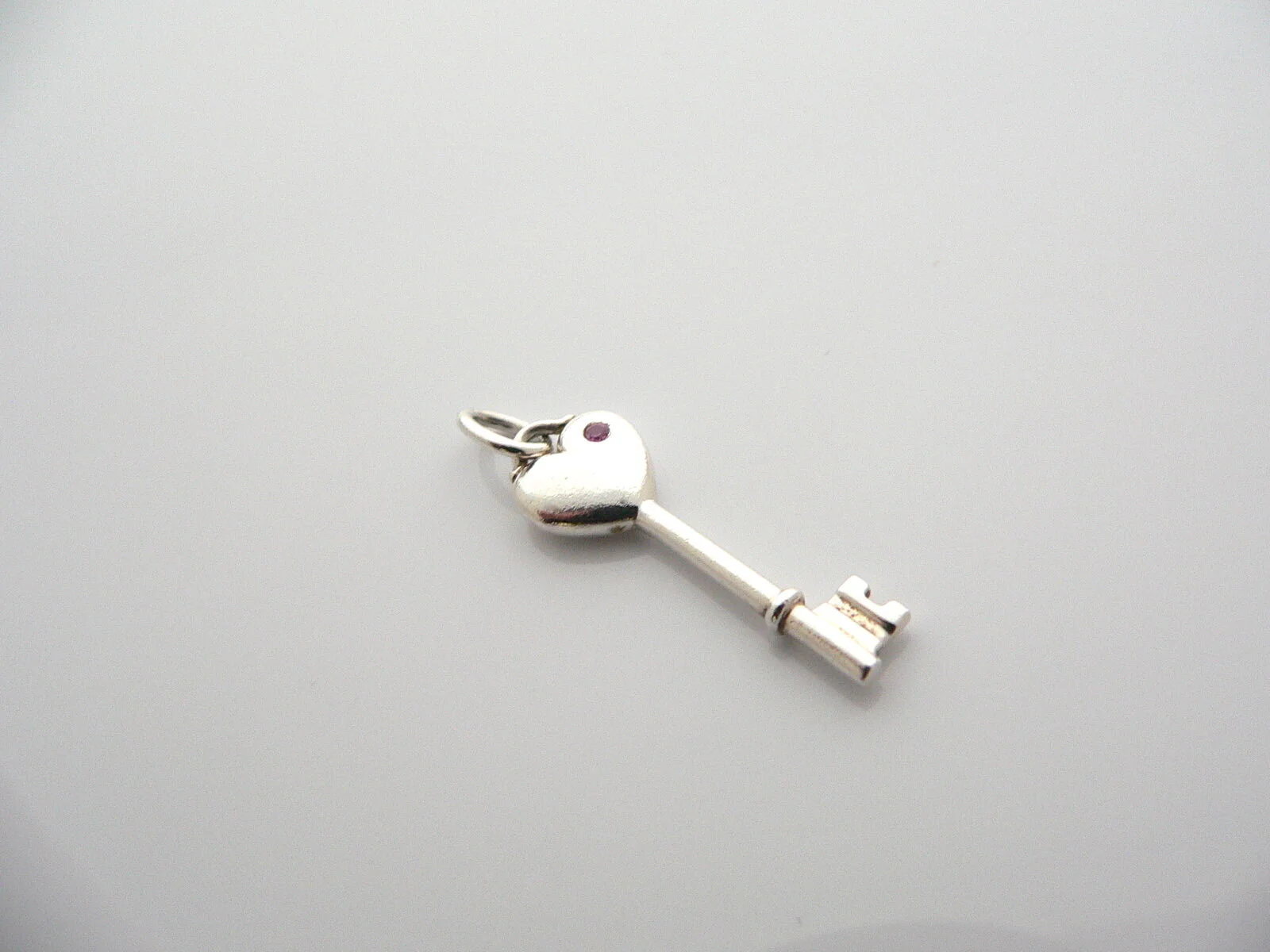 Tiffany Co Silver Pink Sapphire Heart Key Pendant Charm Necklace Bracelet Gift