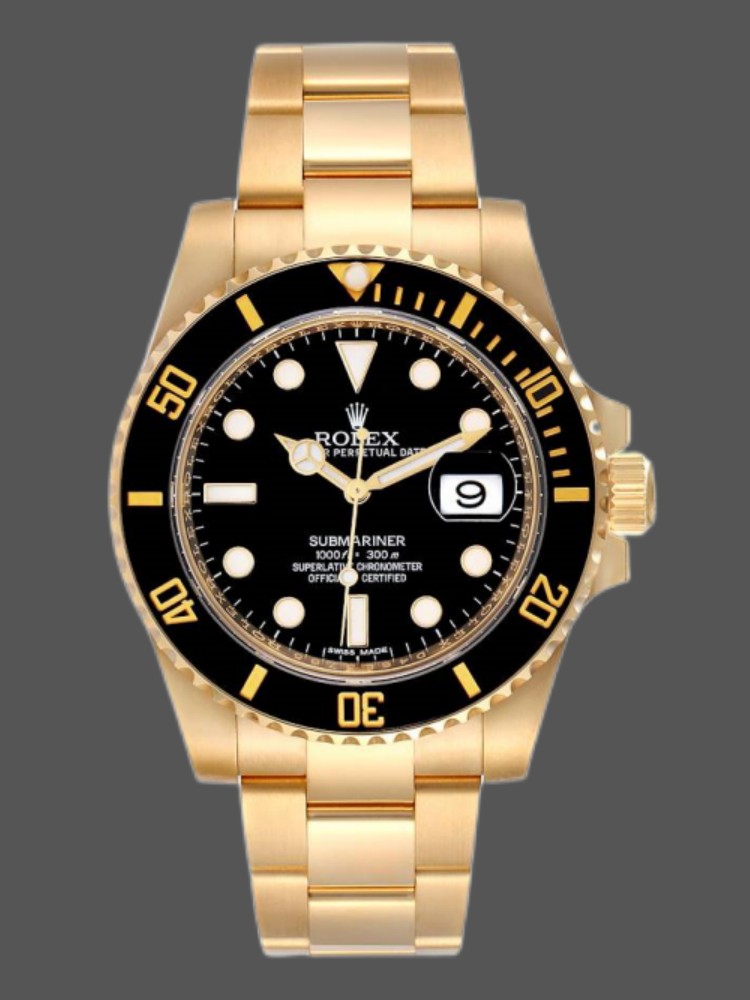 Rolex Submariner 116618 Yellow Gold Black Dial 40mm Mens Replica Watch