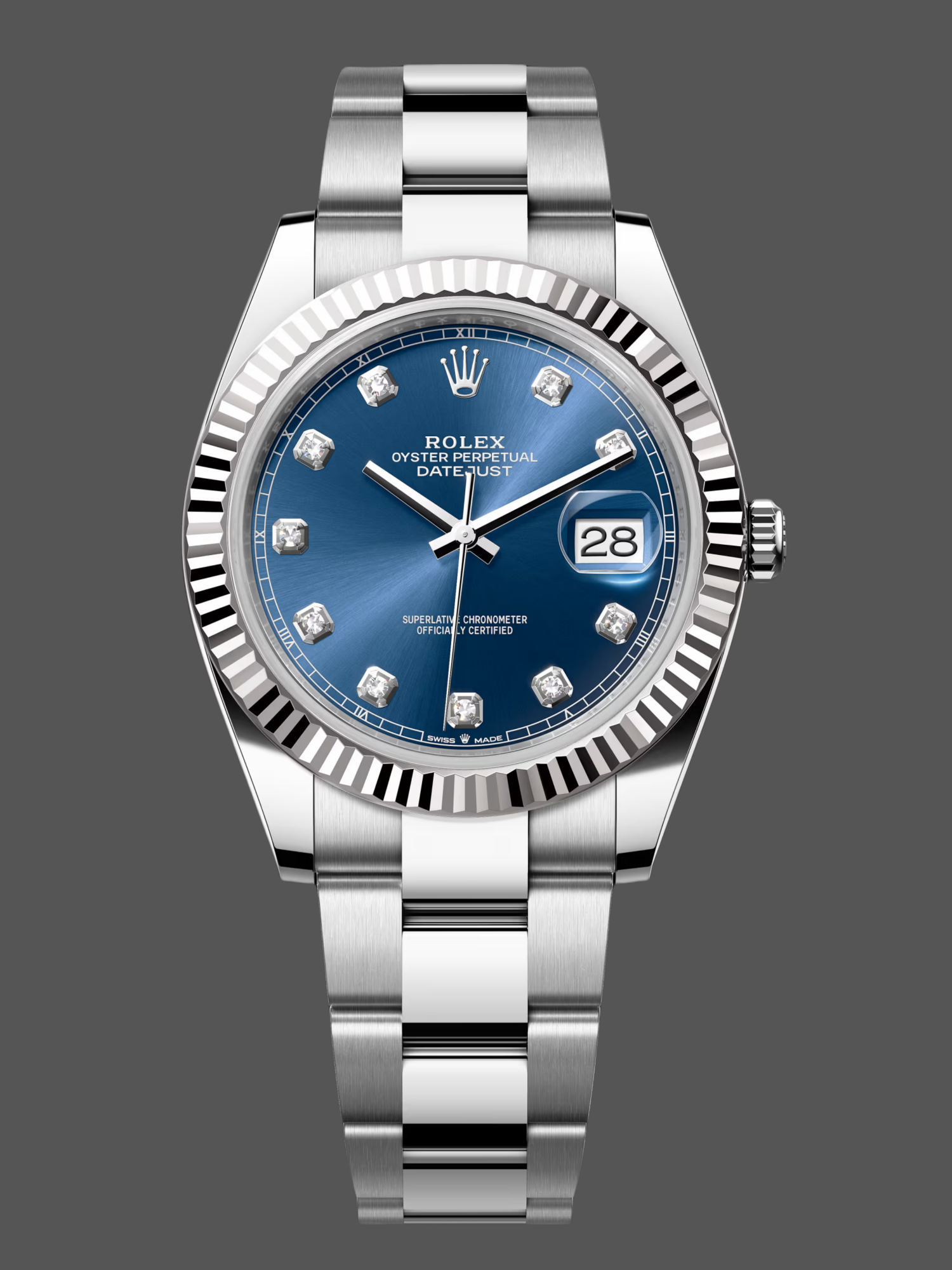 Rolex Datejust 126334 0015 Fluted Bezel Blue Diamond Dial 41MM Mens Replica Watch