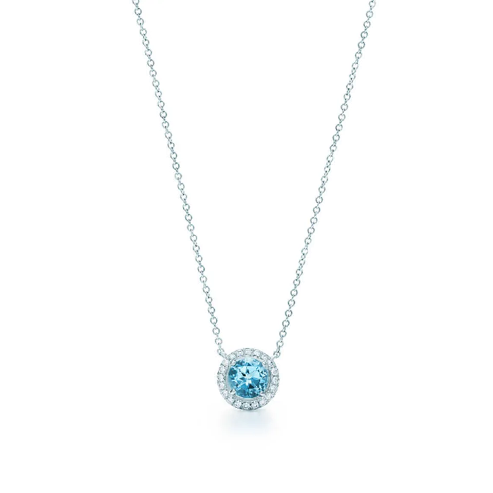 Tiffany Soleste Necklace Sterling Silver Round Blue Diamond Pendent Cheap Jewellery GRP09060