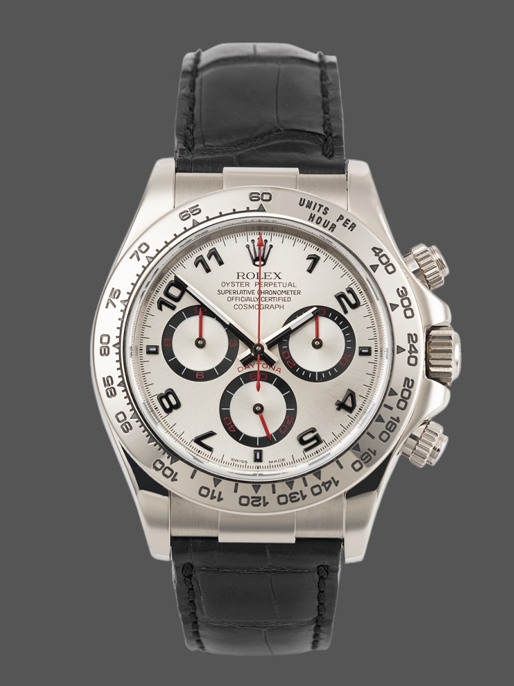 Rolex Daytona 116519 Black Alligator Leather strap silver Dial 40mm Mens Replica Watch