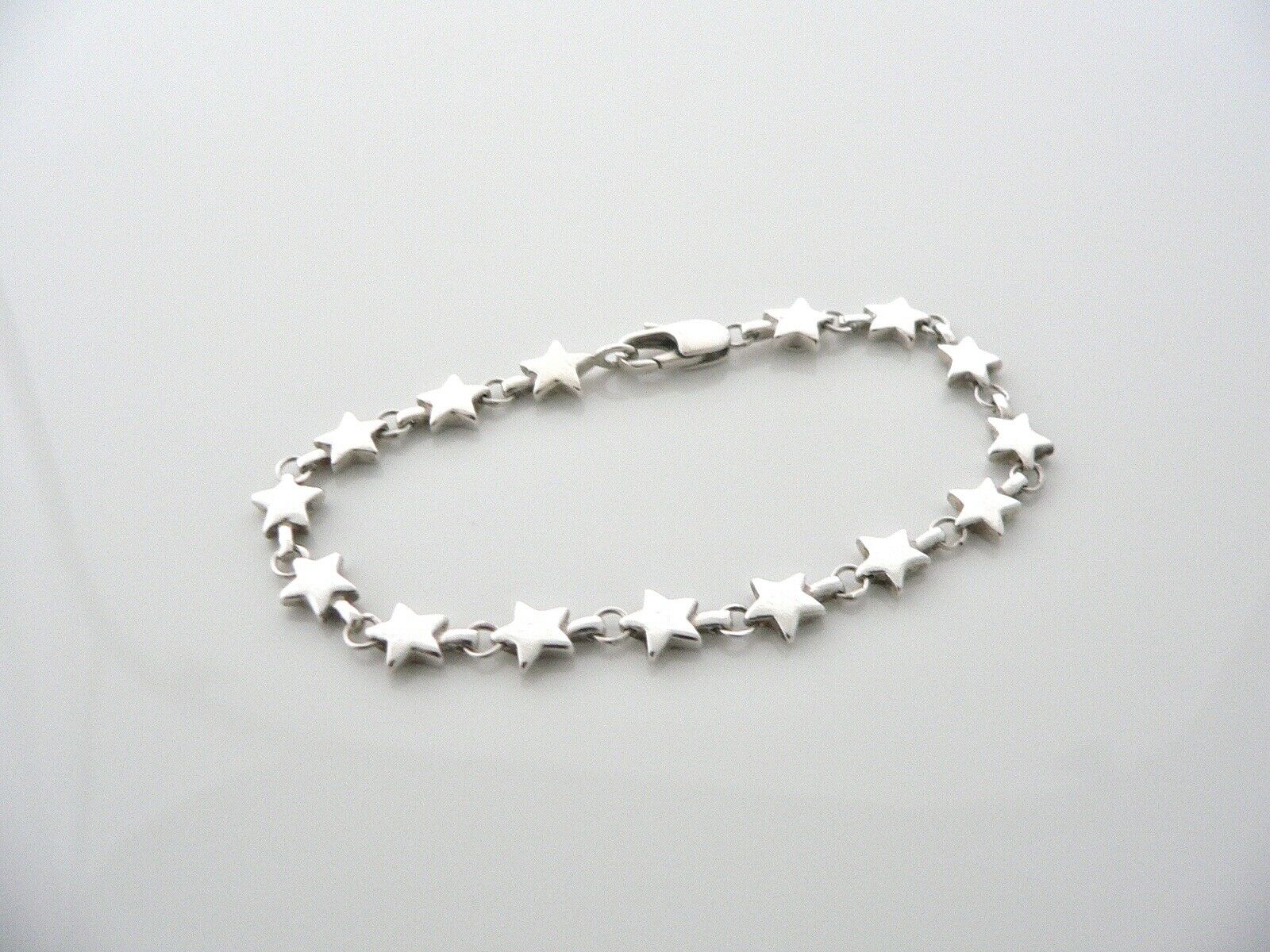 Tiffany & Co Silver Stars Link Bracelet Bangle 7.5 In Chain Longer Length Gift