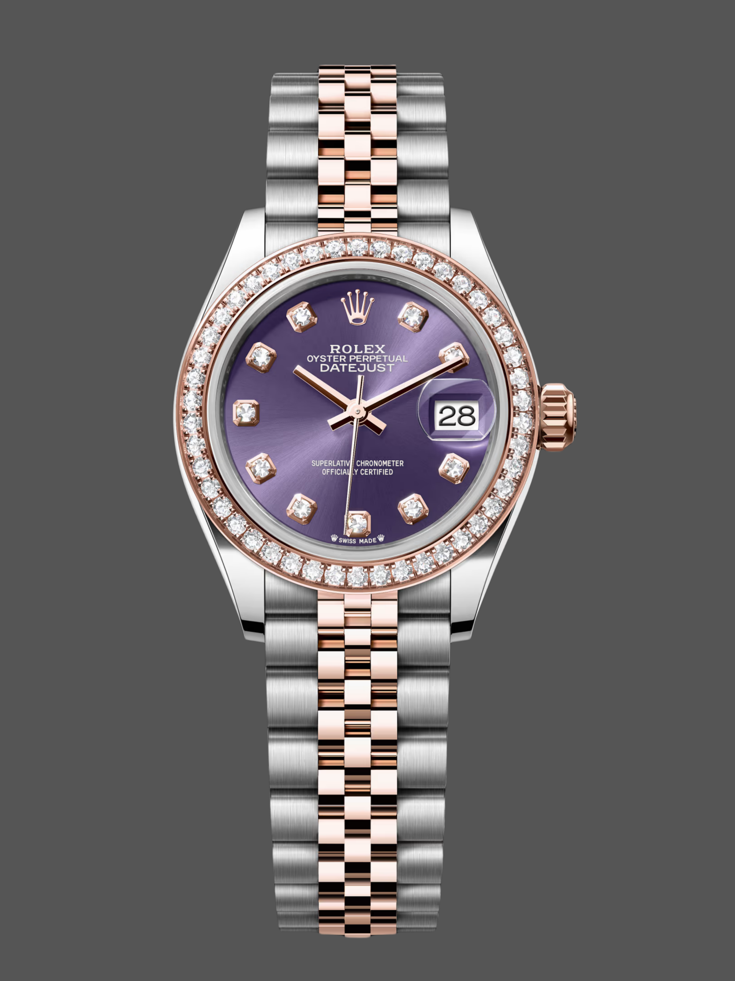 Rolex Datejust 28 Rose Dial Purple Gold m279381rbr 0015 Lady Watch