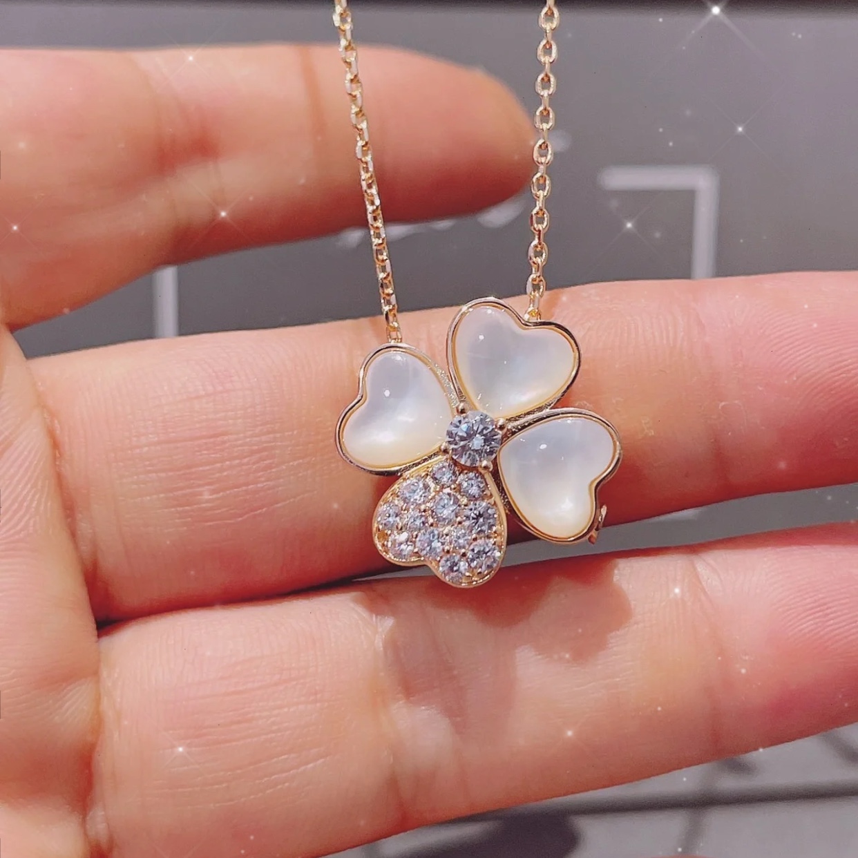 Van Cleef & Arpels four-leaf clover necklace, one leaf with diamonds