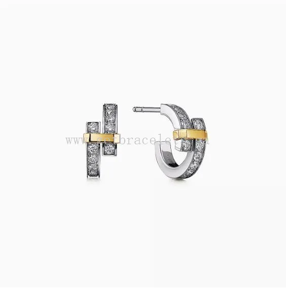 Tiffany Edge Hoop Earrings in White Gold and Yellow Gold with Diamonds