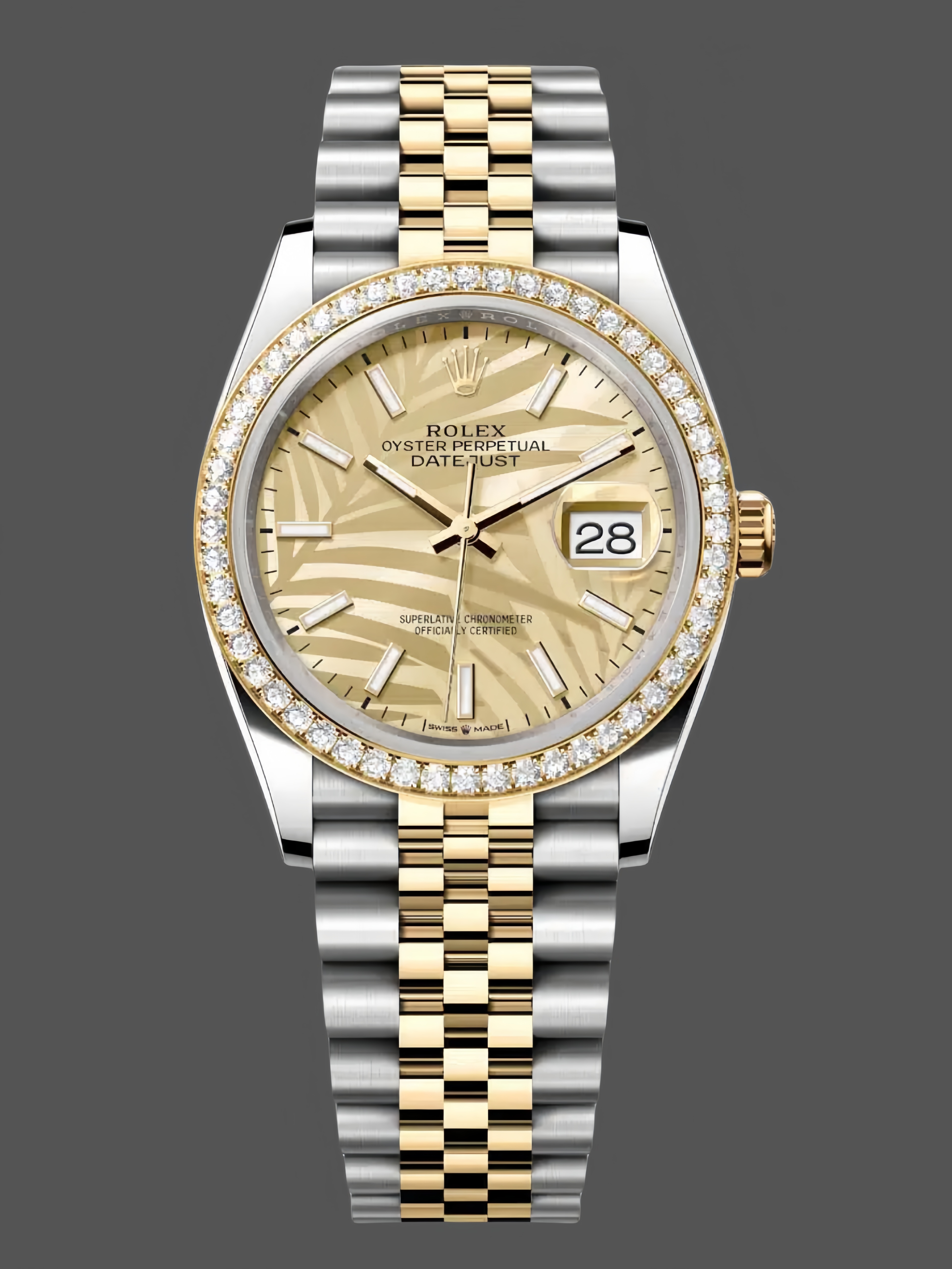 Rolex Datejust 36 Golden Palm Motif 126283RBR 0023 Dial Jubilee Bracelet Watch