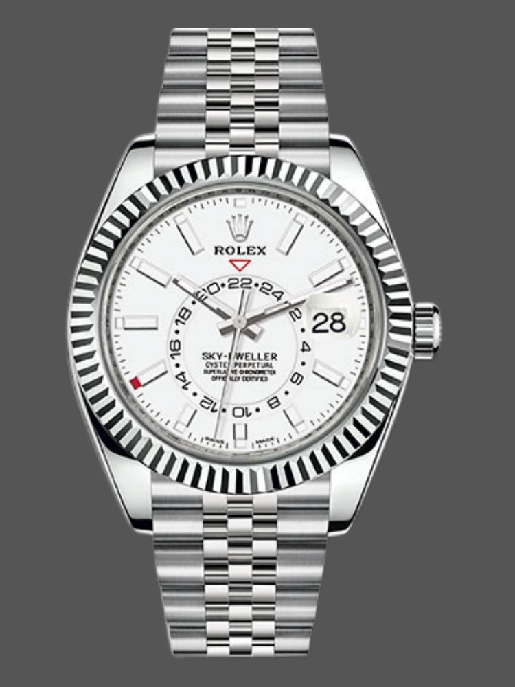 Rolex Sky-Dweller 326934 Fluted Bezel White Dial 42MM Replica Watch