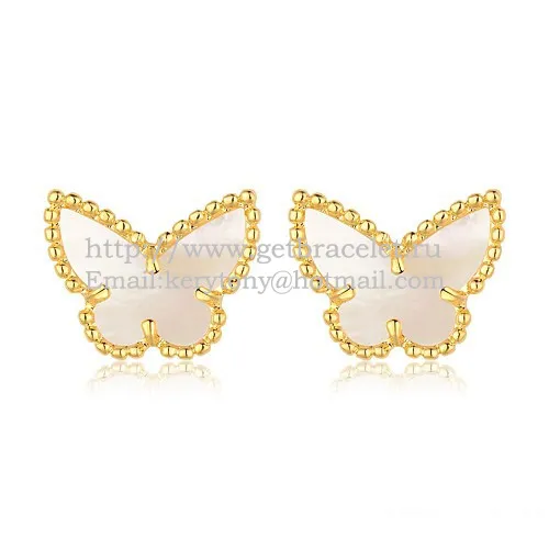 Van Cleef & Arpels Sweet Alhambra Butterfly Earrings Yellow Gold With White Mother Of Pearl
