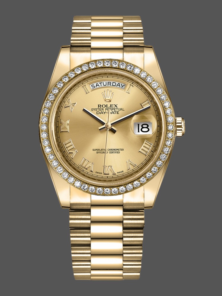 Rolex Day-Date 218348 Champagne Roman Dial 41MM Mens Replica Watch