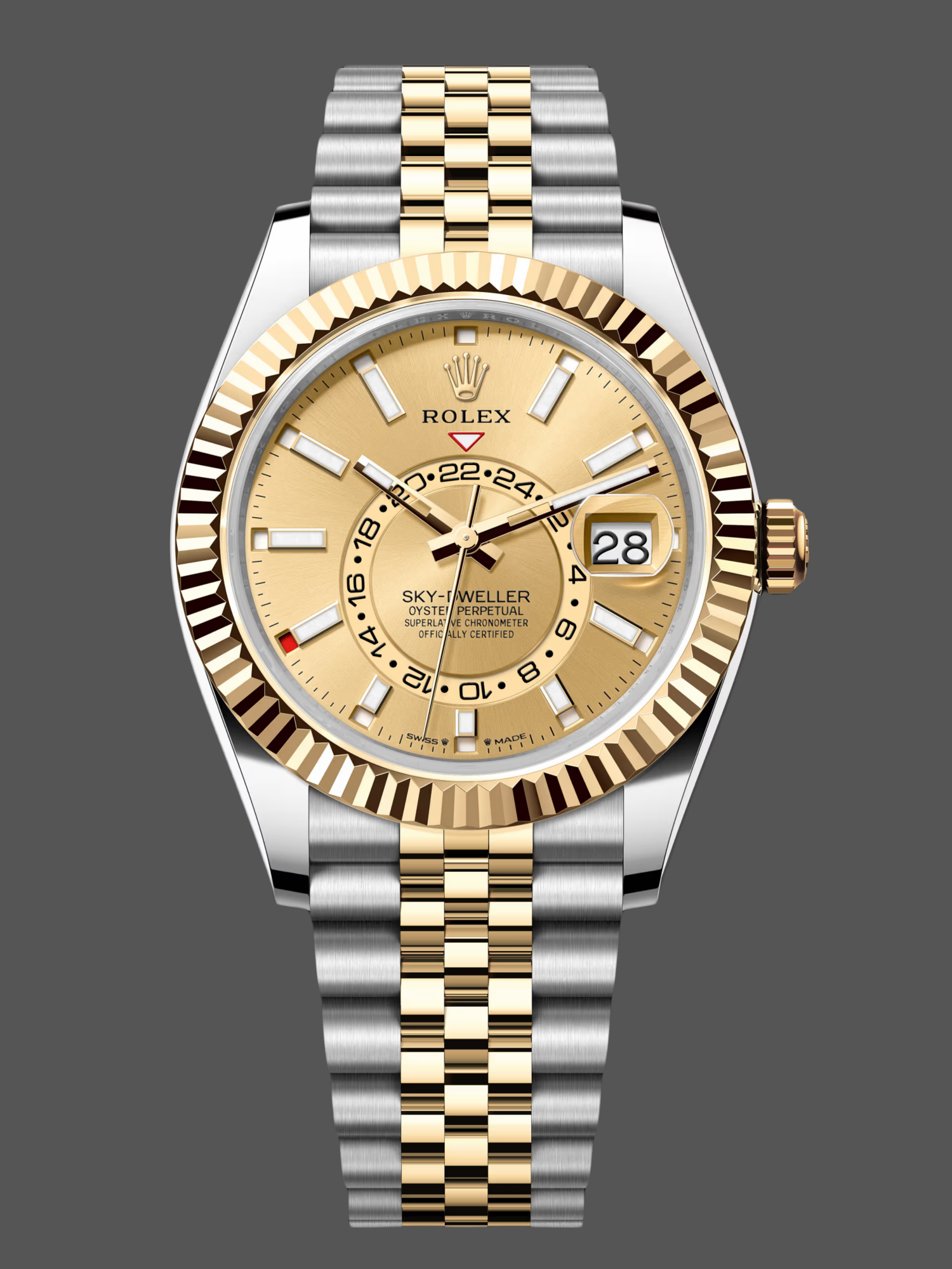 Rolex Sky Dweller 42mm Champagne Dial Stick Markers Jubilee M336933 0002 Men's Watch