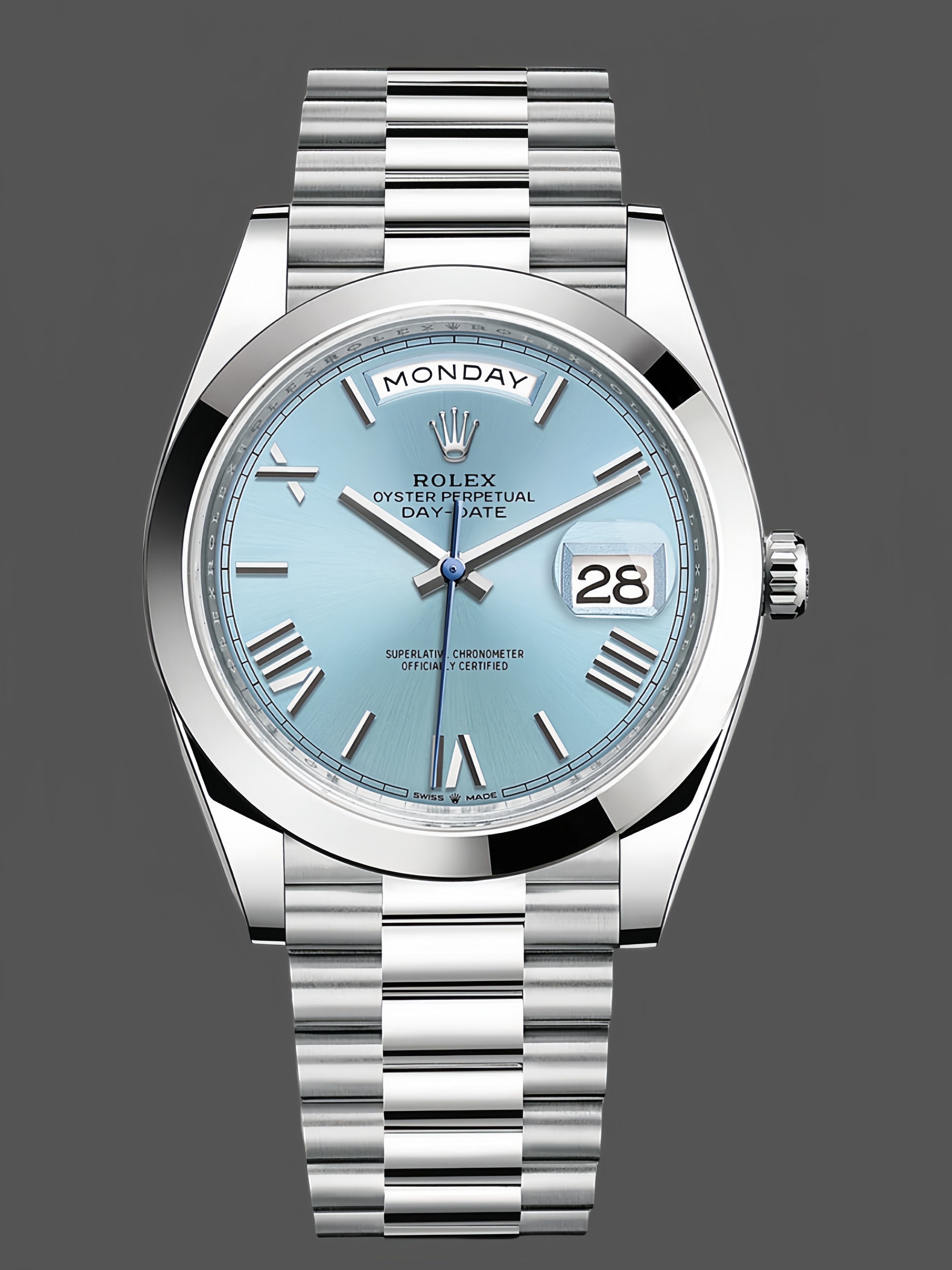 Rolex Day-Date 228206 Ice Blue Quadrant Dial Platinum 40MM Mens Replica Watch