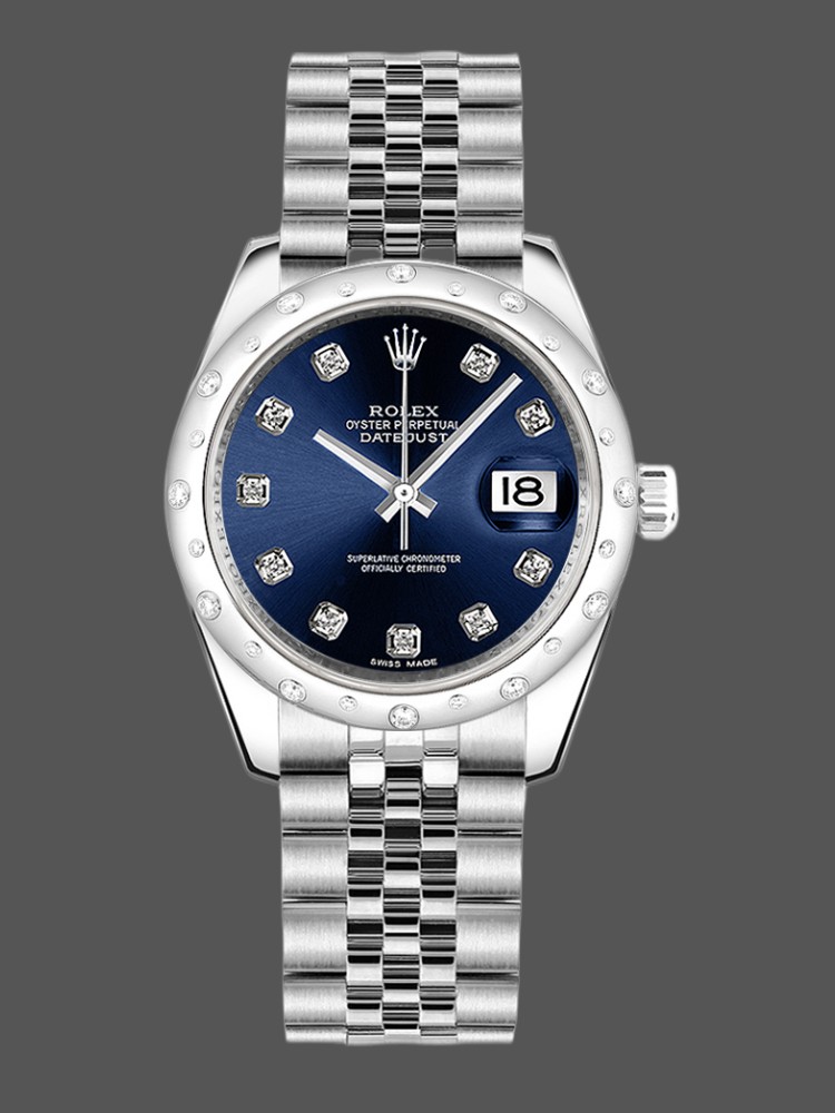 Rolex Datejust 178344 Blue Diamond Dial Jubilee Bracelet 31MM Lady Replica Watch