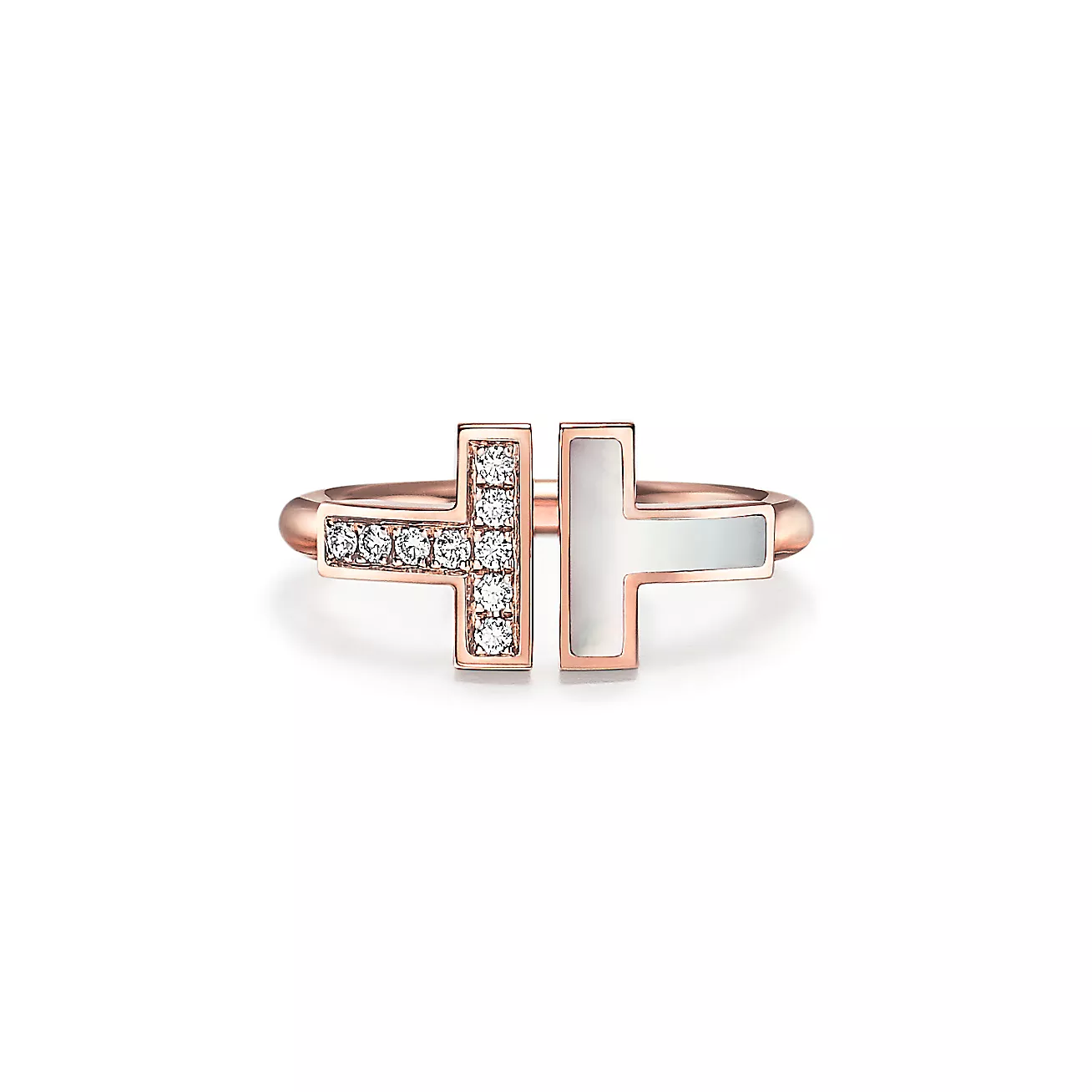 Tiffany T Wire Ring in Rose Gold with Diamonds and Mother-of-pearl