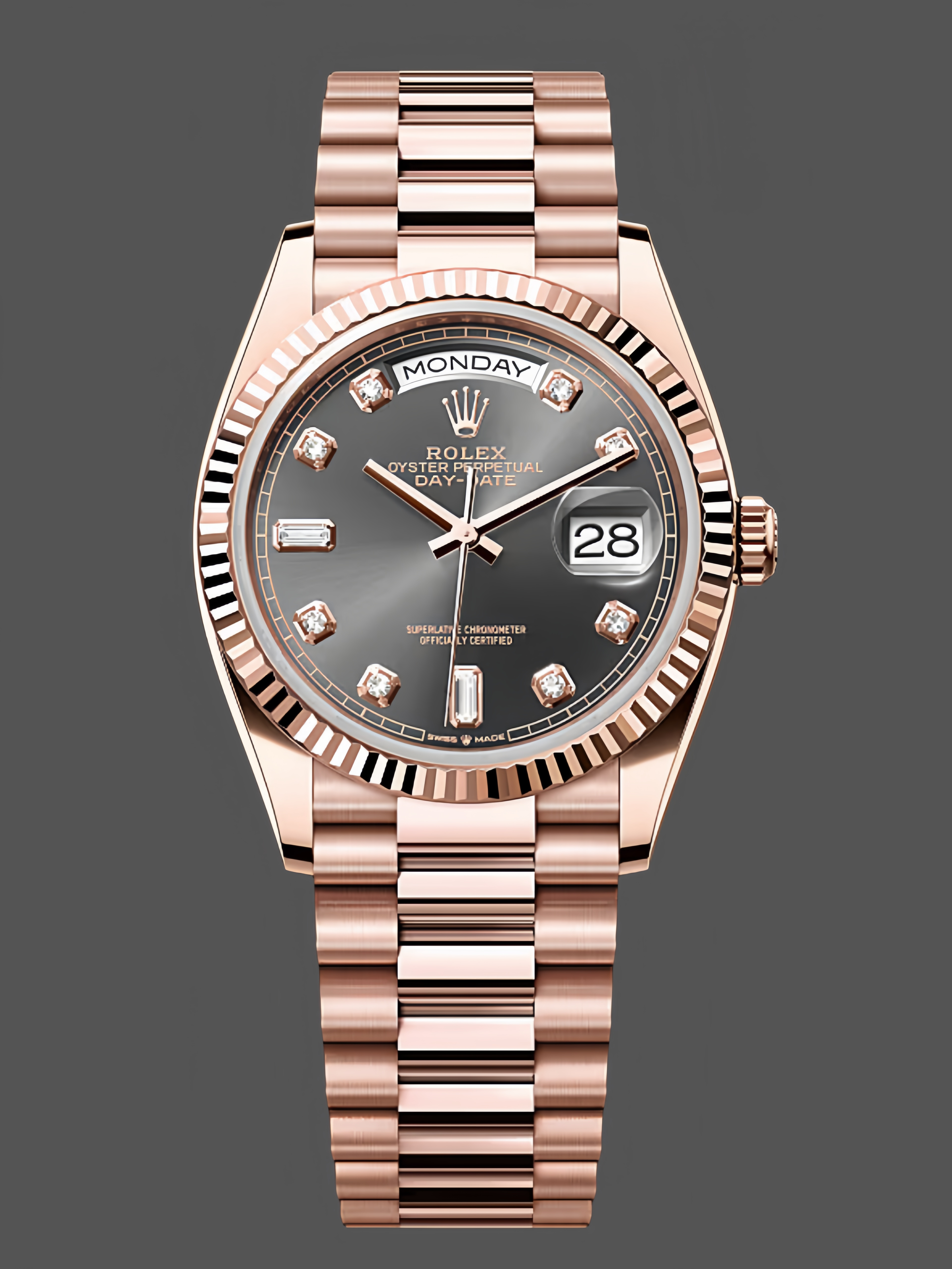 Rolex Day Date Rose Gold Slate Diamond Dial President Bracelet M128235 0050