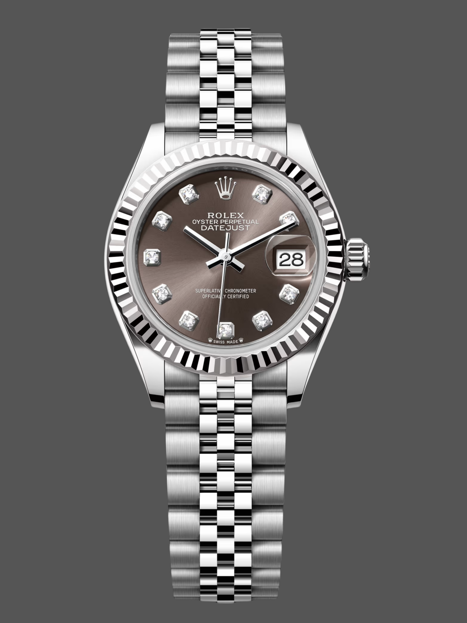 Rolex Datejust 279174 Stainless Steel Dark Grey Diamond Dial 28mm Lady Replica Watch