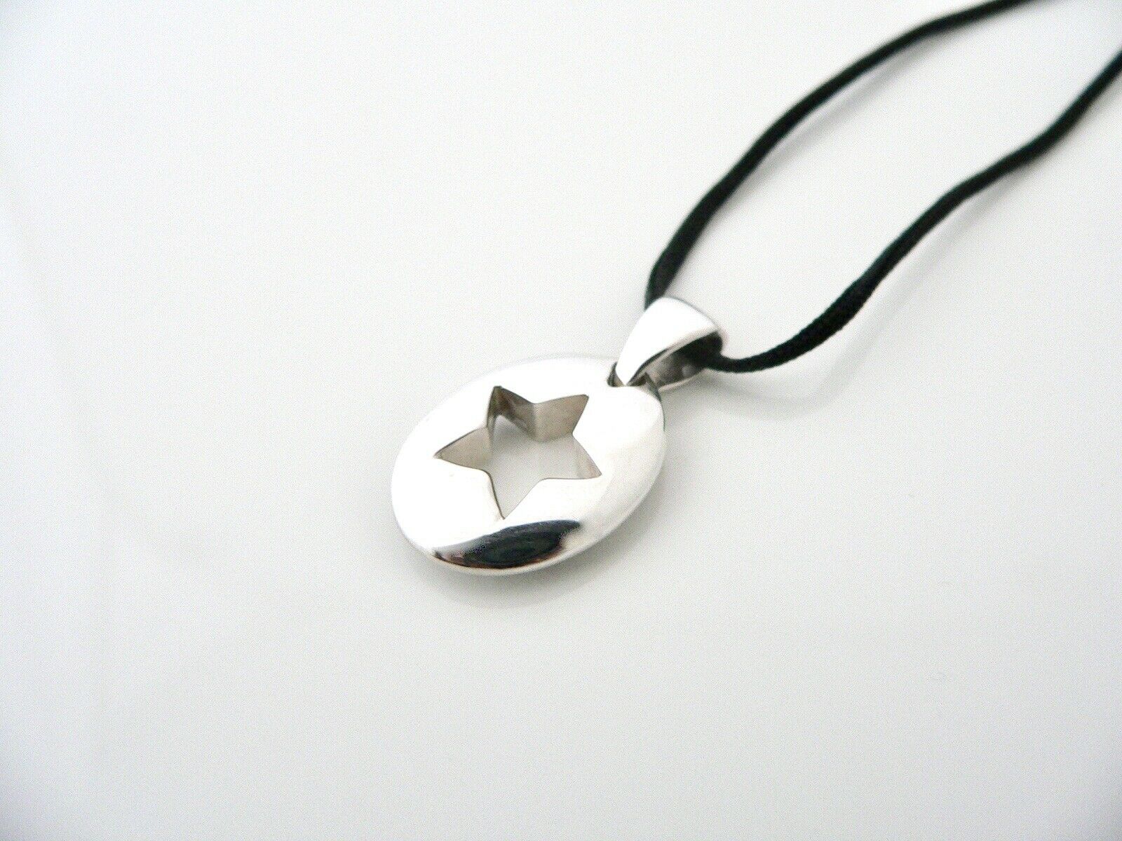 Tiffany & Co Star Stencil Charm on Silk Cord Necklace Pendant Silver Gift Love