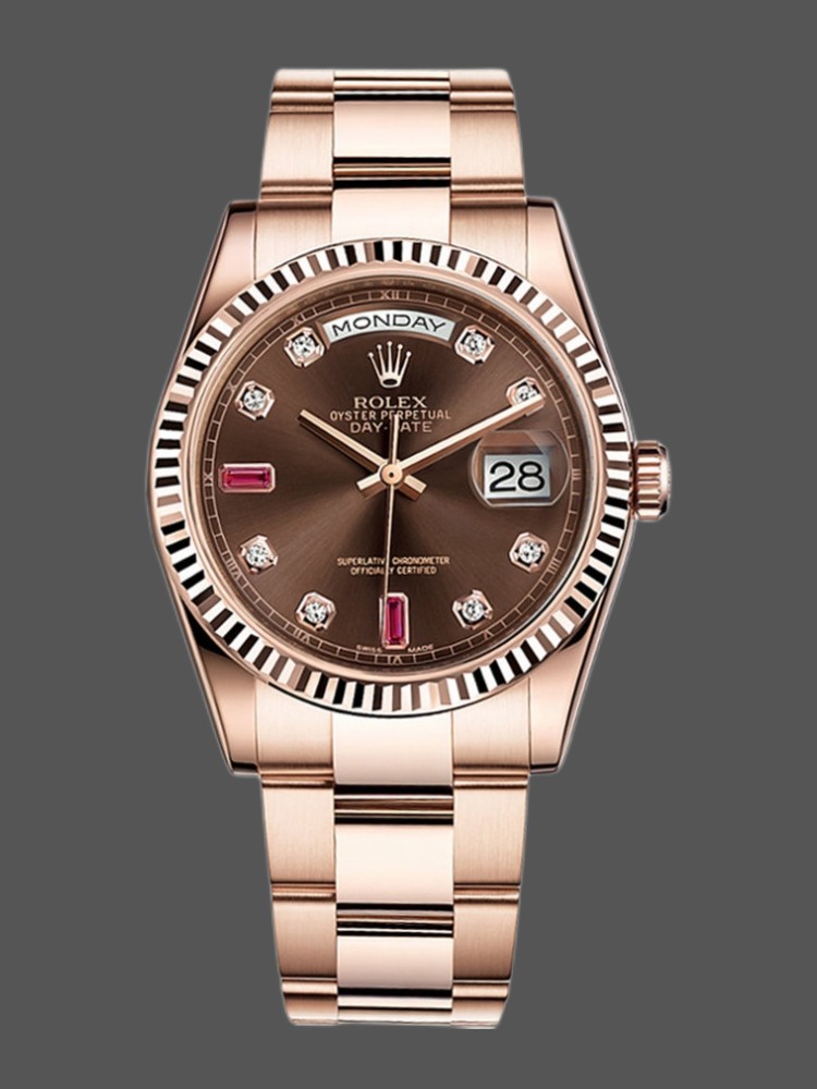 Rolex Day-Date 118235 Rose Gold Chocolate Diamond Dial 36mm Unisex Replica Watch