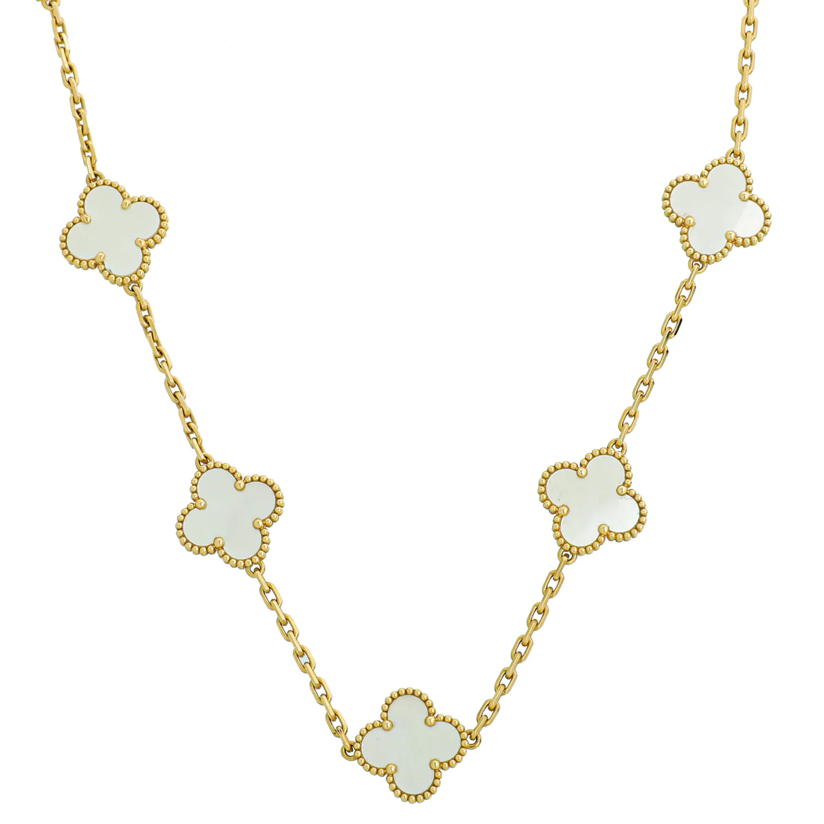 Van Cleef & Arpels 18K Yellow Gold 10 Motifs MOP Vintage Alhambra Necklace