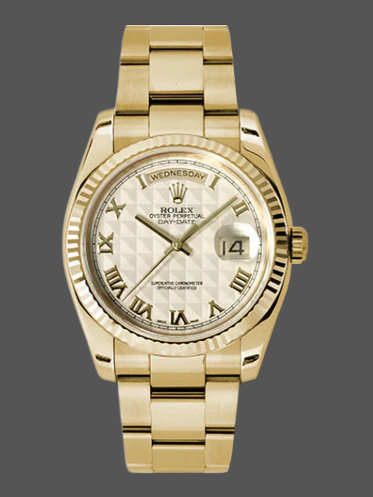 Rolex Day-Date 118238 Roman Numeral Pyramid Ivory Dial 36mm Unisex Replica Watch
