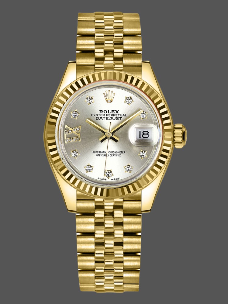 Rolex Datejust 279178 Silver Dial Diamond Yellow Gold 28mm Lady Replica Watch