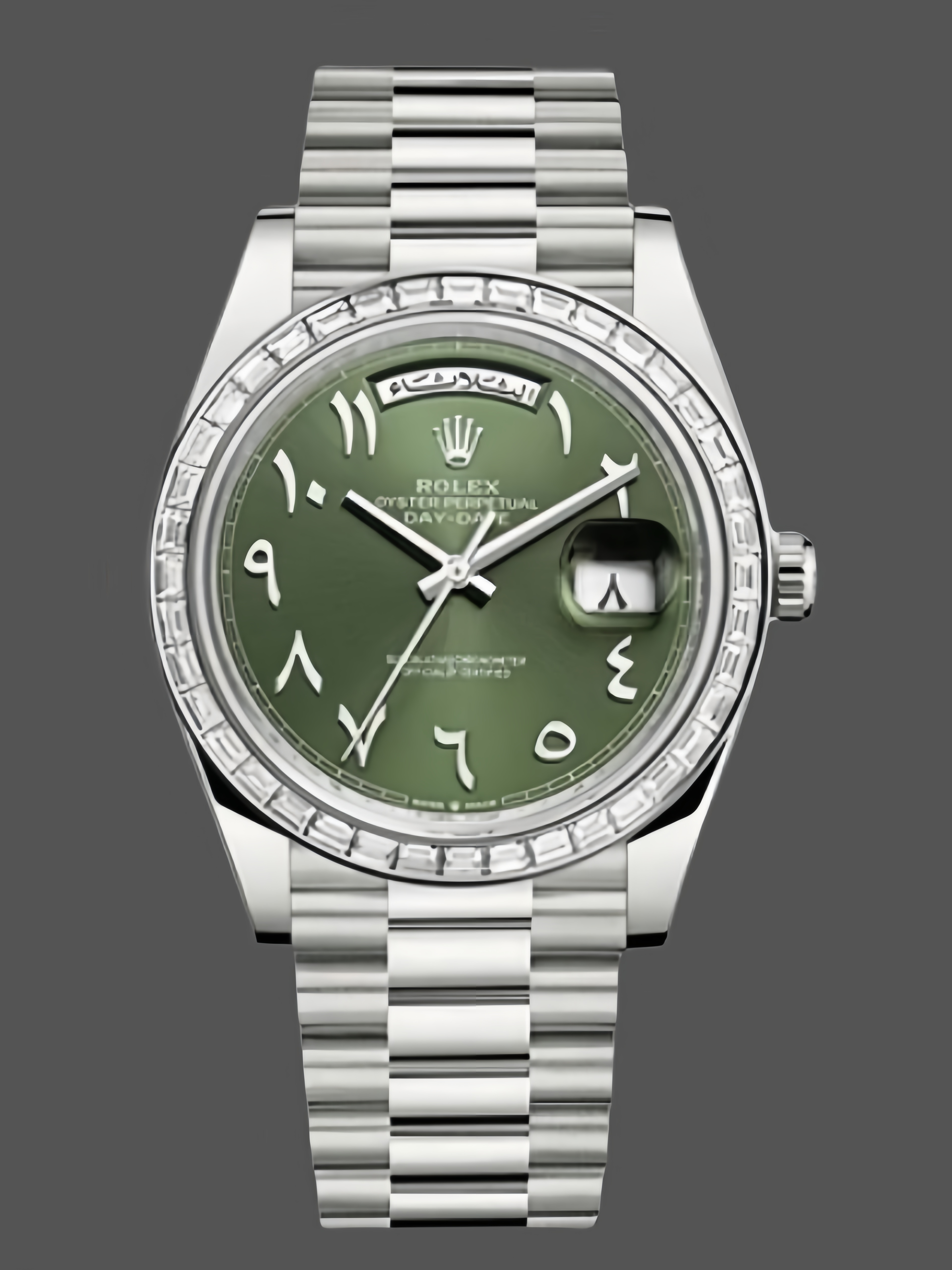 Rolex Day-Date 40 Platinum Arabic Numerals Green with Diamonds 228396tbr