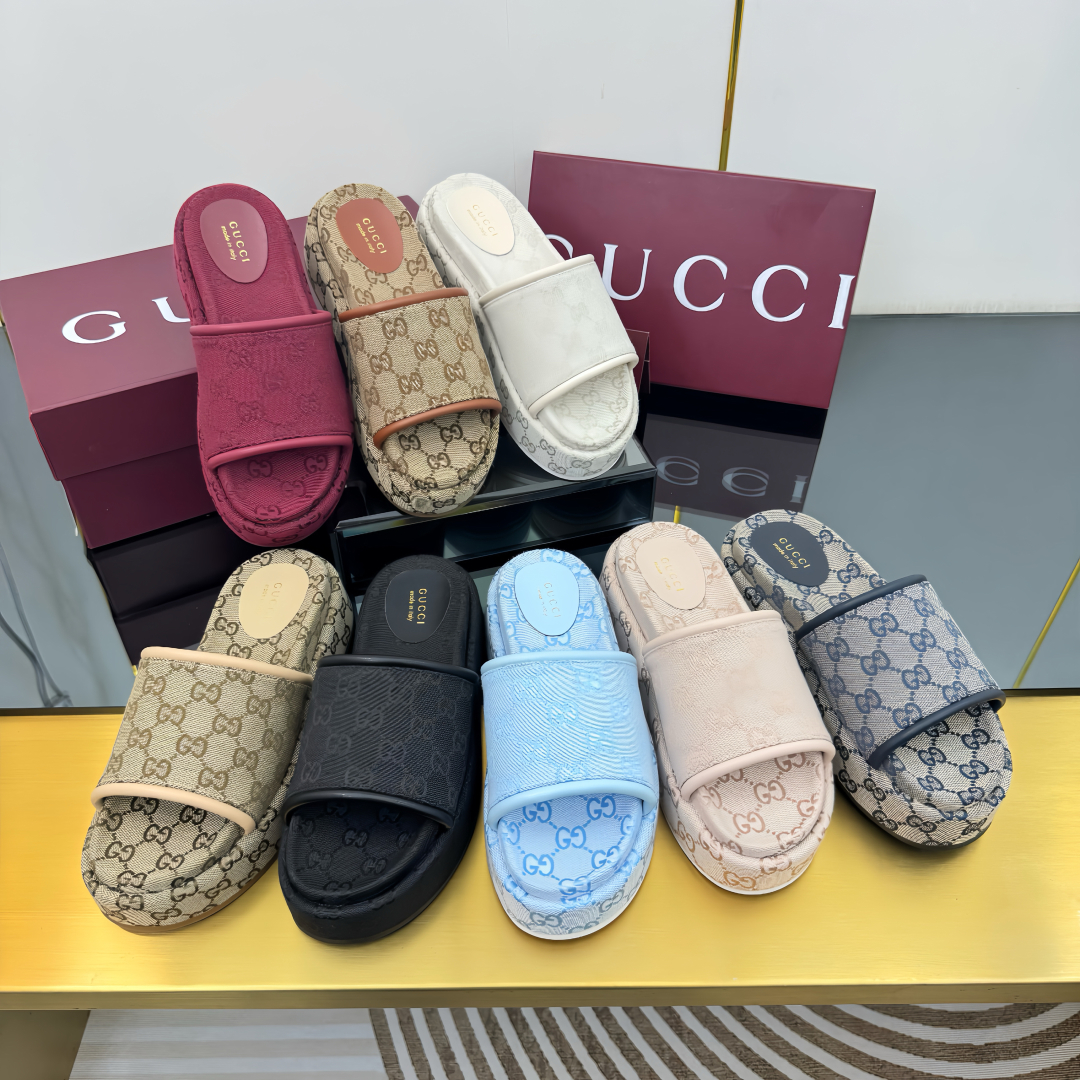 Gucci Shoes Classic GG Embroidered Couple's Thick Bottom Slippers