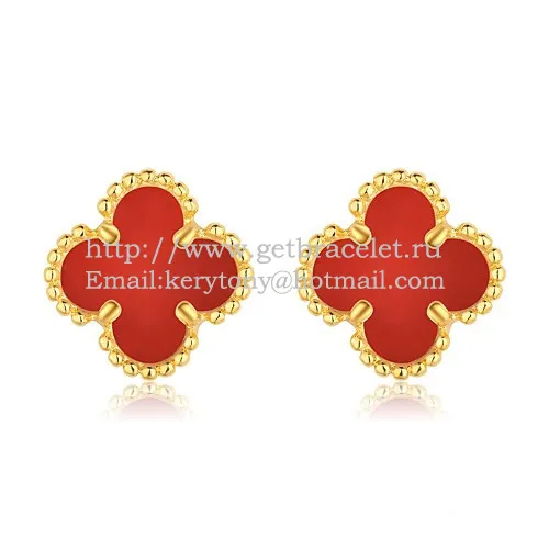 Van Cleef & Arpels Sweet Alhambra Earrings Yellow Gold With Carnelian Mother Of Pearl