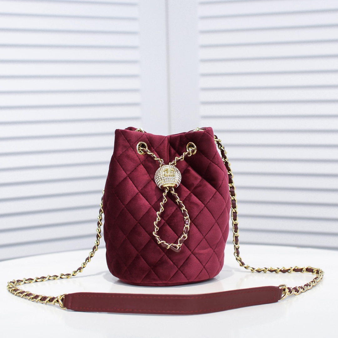 Chanel Bucket Bag Velvet Rhinestones Shoulder Bag Handbag