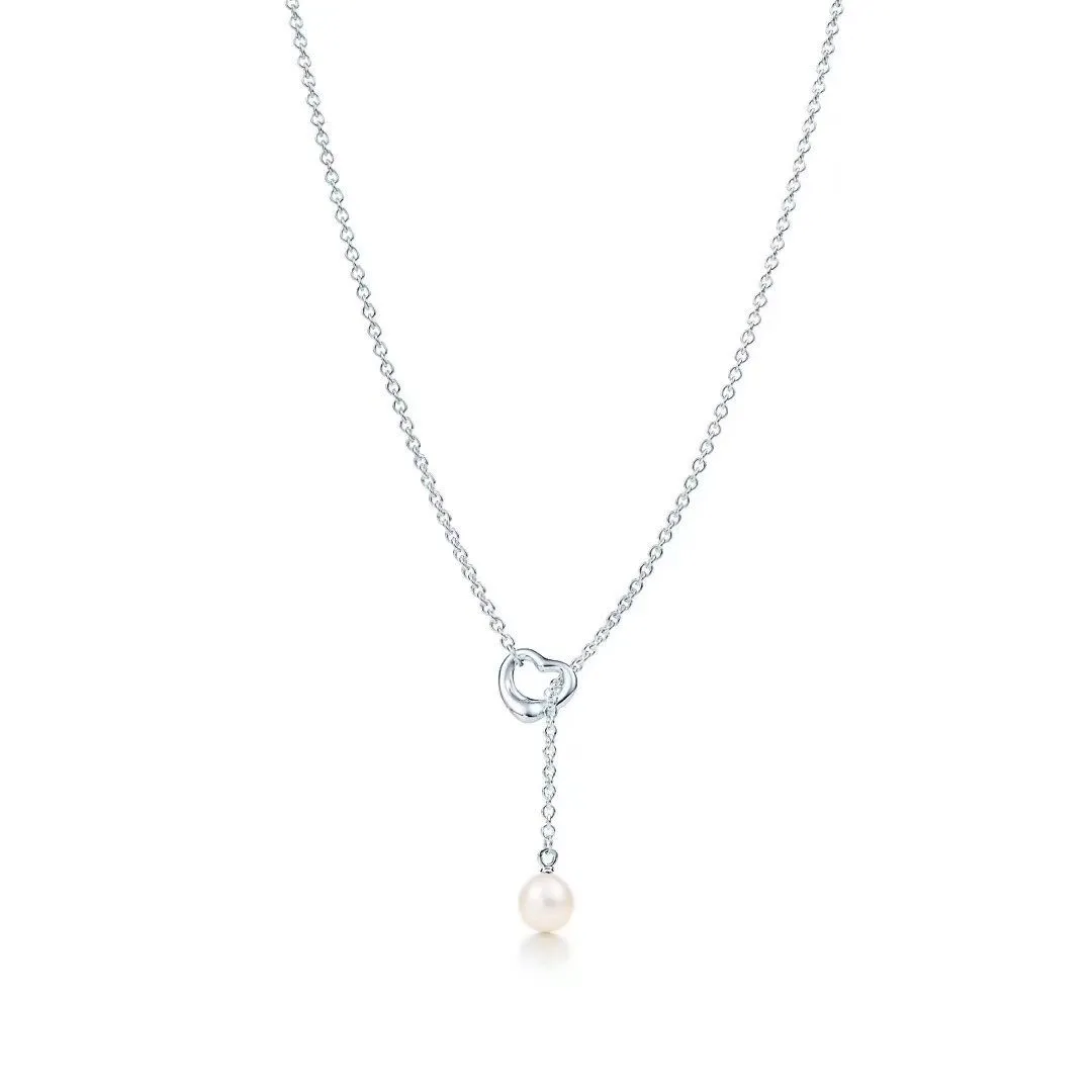 Tiffany Elsa Peretti Lariat Open Heart Pendant With The Pearl Necklace Fashion Women Jewelry 34507562/GRP09653