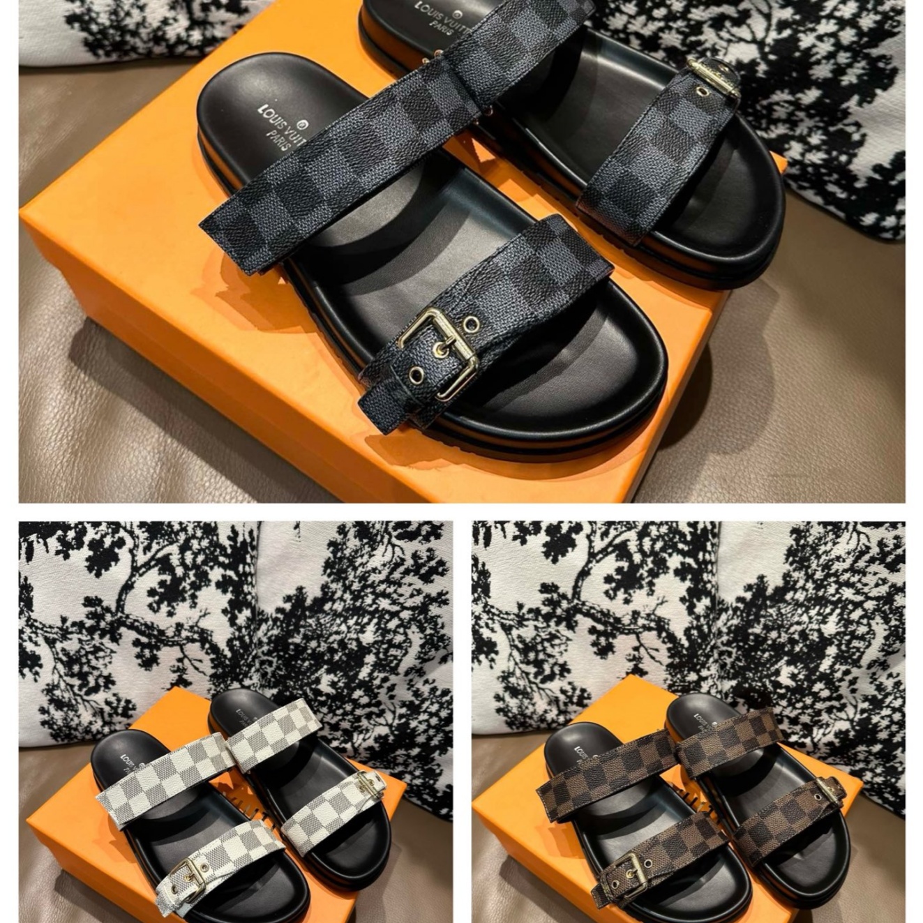 Louis Vuitton Shoes Chess grid couple slippers